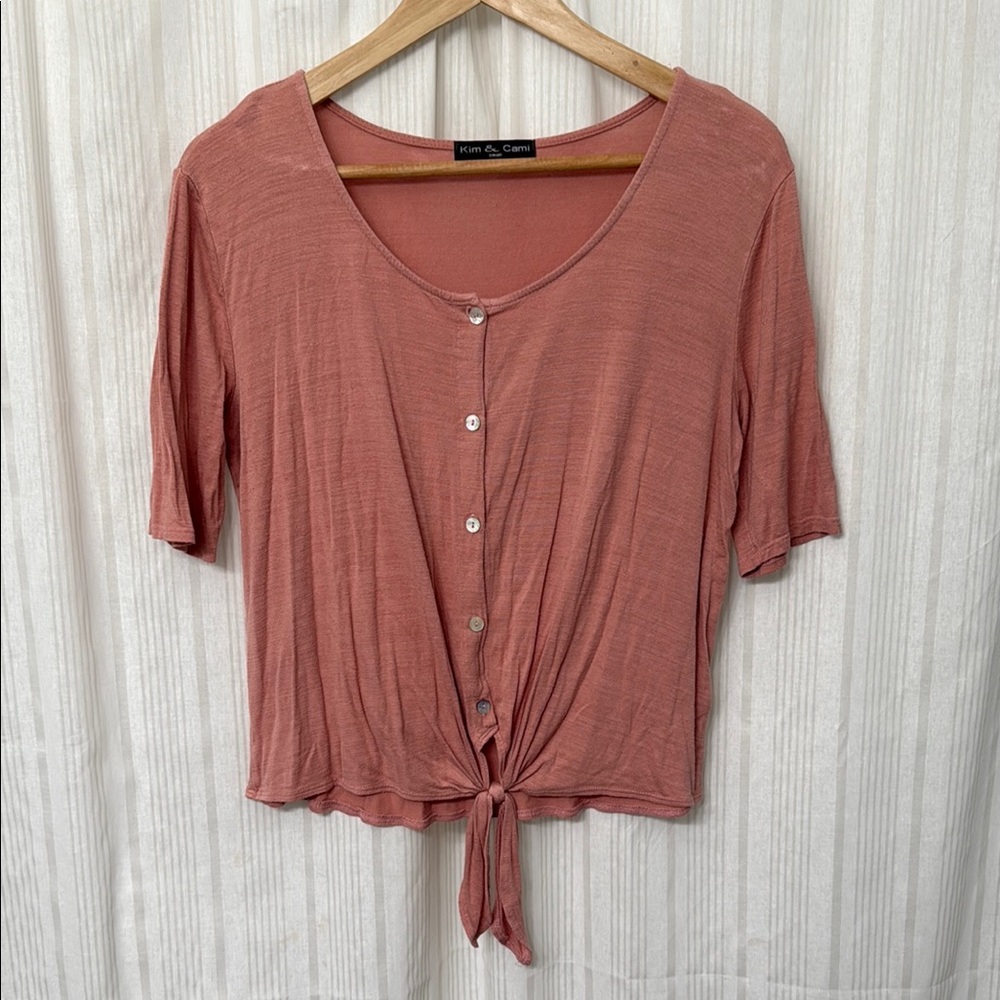 🌈5/$25 BUNDLE! Kim & Cami Half Sleeve Tie Front Blush Button Down Blouse